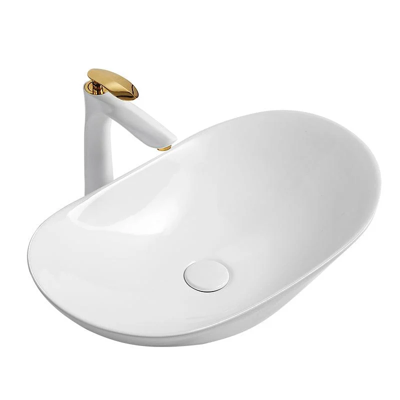 Luxury Bathroom Sink Ceramic Oval White Basin Drain Assembly Bathroom Sink -Bathlova