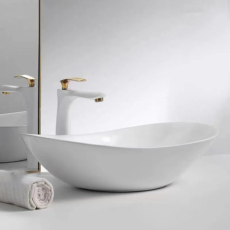 Luxury Bathroom Sink Ceramic Oval White Basin Drain Assembly Bathroom Sink -Bathlova