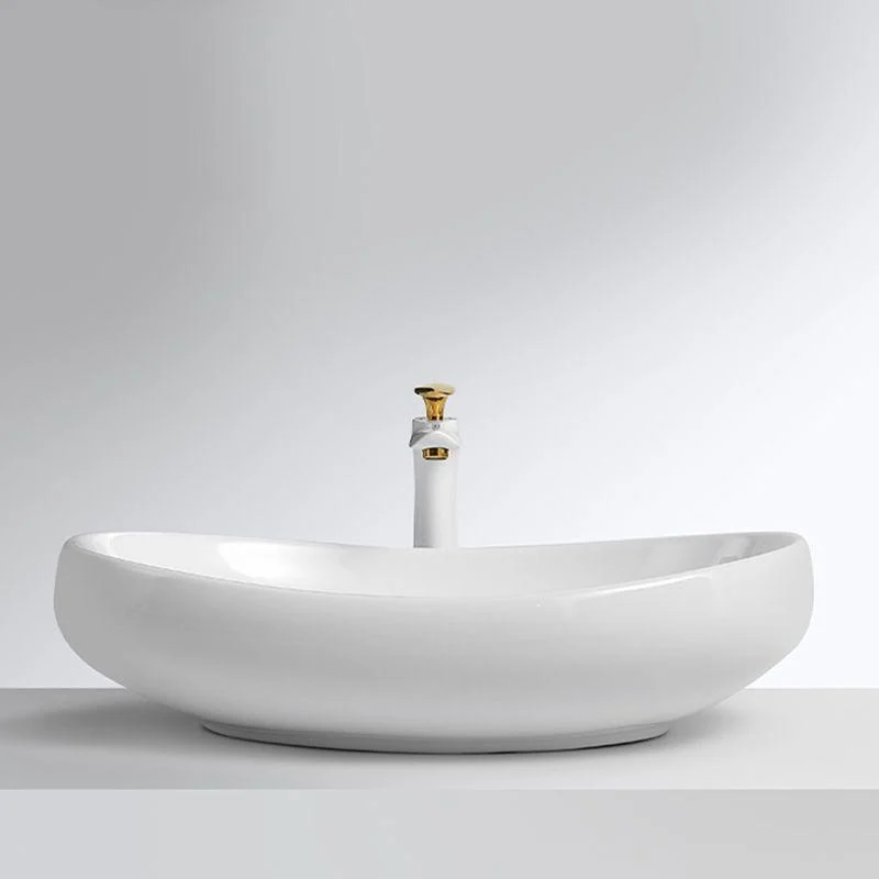 Luxury Bathroom Sink Ceramic Oval White Basin Drain Assembly Bathroom Sink -Bathlova