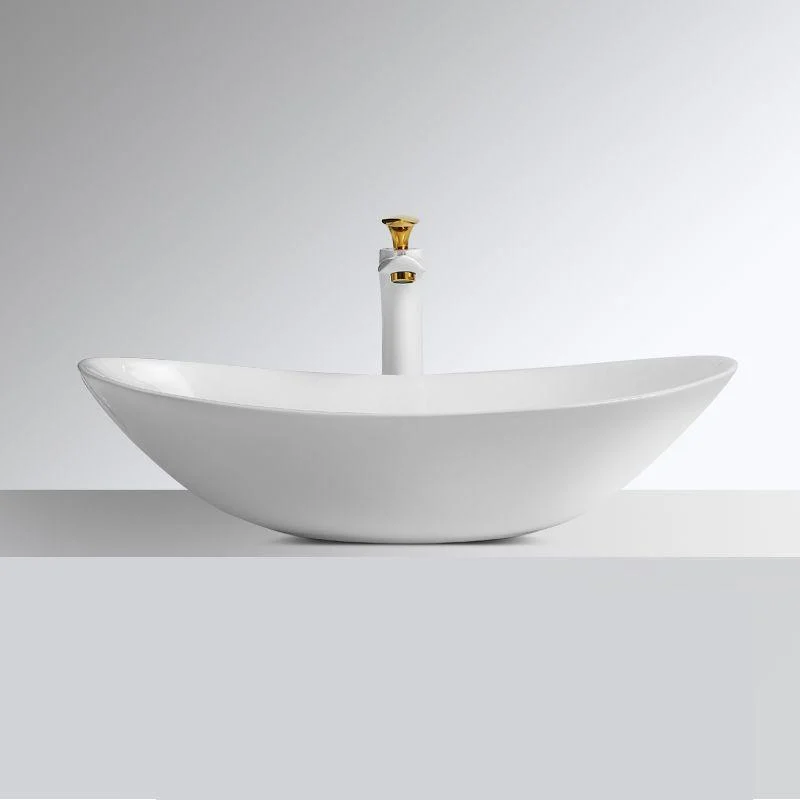 Luxury Bathroom Sink Ceramic Oval White Basin Drain Assembly Bathroom Sink -Bathlova