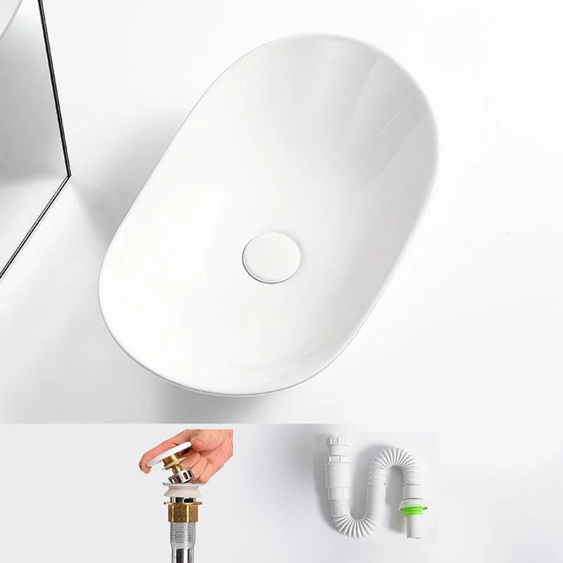 Luxury Bathroom Sink Ceramic Oval White Basin Drain Assembly Bathroom Sink -Bathlova