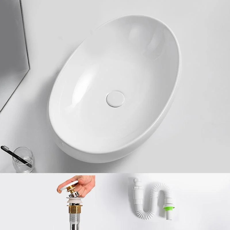 Luxury Bathroom Sink Ceramic Oval White Basin Drain Assembly Bathroom Sink -Bathlova