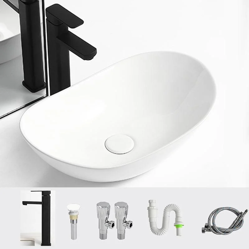 Luxury Bathroom Sink Ceramic Oval White Basin Drain Assembly Bathroom Sink -Bathlova