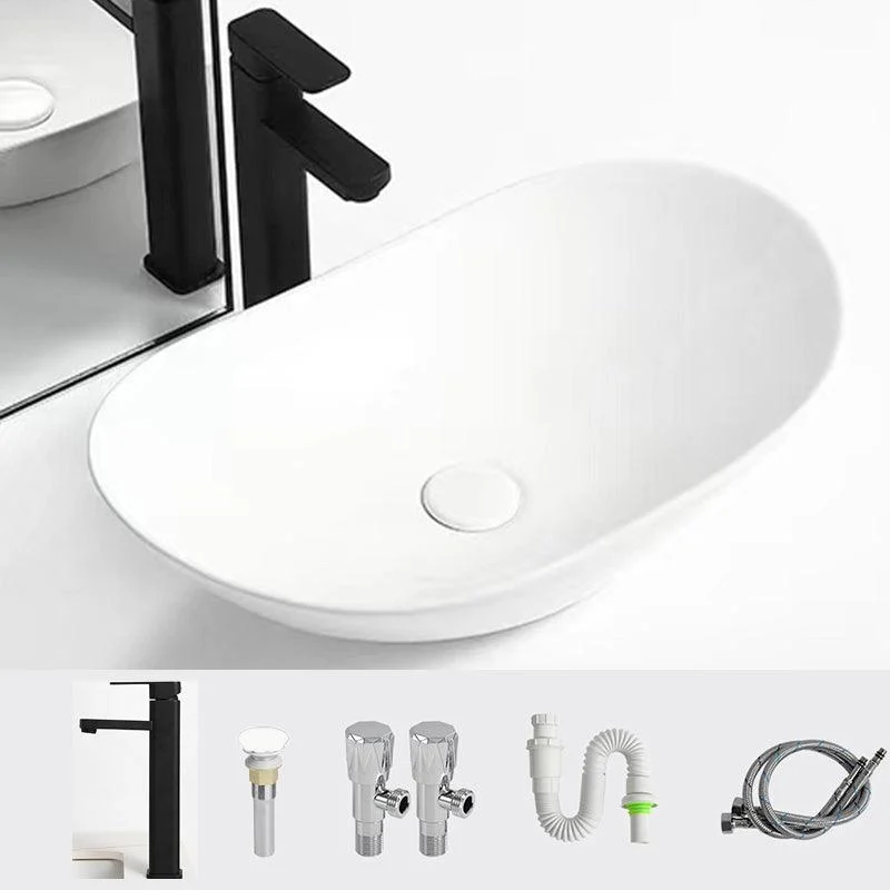 Luxury Bathroom Sink Ceramic Oval White Basin Drain Assembly Bathroom Sink -Bathlova