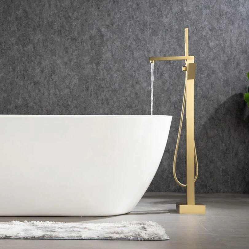 Luxury Brushed Gold Freestanding Bathtub Mixer Tap with Hand Shower -Bathlova