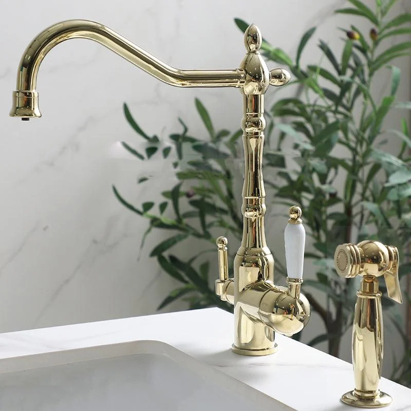 Luxury Centerset Lavatory Tap Lever Handles Gooseneck Arc Solid Brass Tap -Bathlova