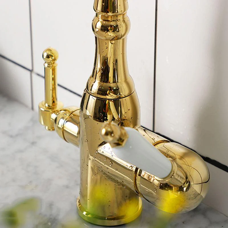 Luxury Centerset Lavatory Tap Lever Handles Gooseneck Arc Solid Brass Tap -Bathlova