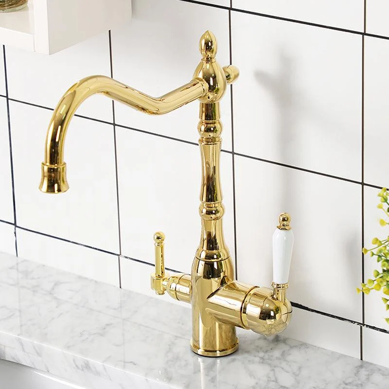 Luxury Centerset Lavatory Tap Lever Handles Gooseneck Arc Solid Brass Tap -Bathlova