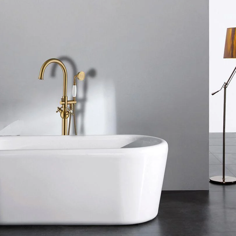 Luxury Gold Freestanding Swivel Claw Foot Bathtub Tap with Handheld Shower -Bathlova