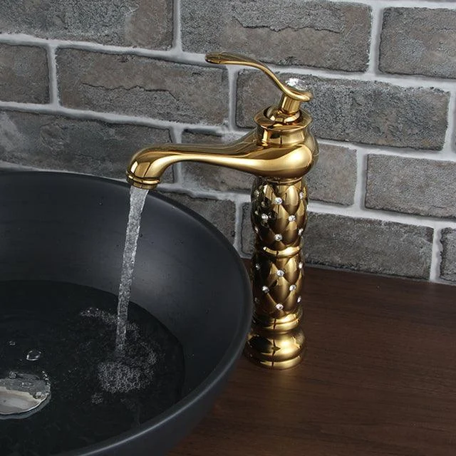 Luxury Golden Plated Polish Bathroom Basin High Short Style Tap -Bathlova