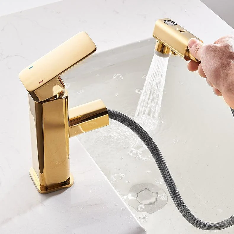 Luxury Pull-out Sink Tap Cubic Low Arc Vessel Bathroom Tap -Bathlova