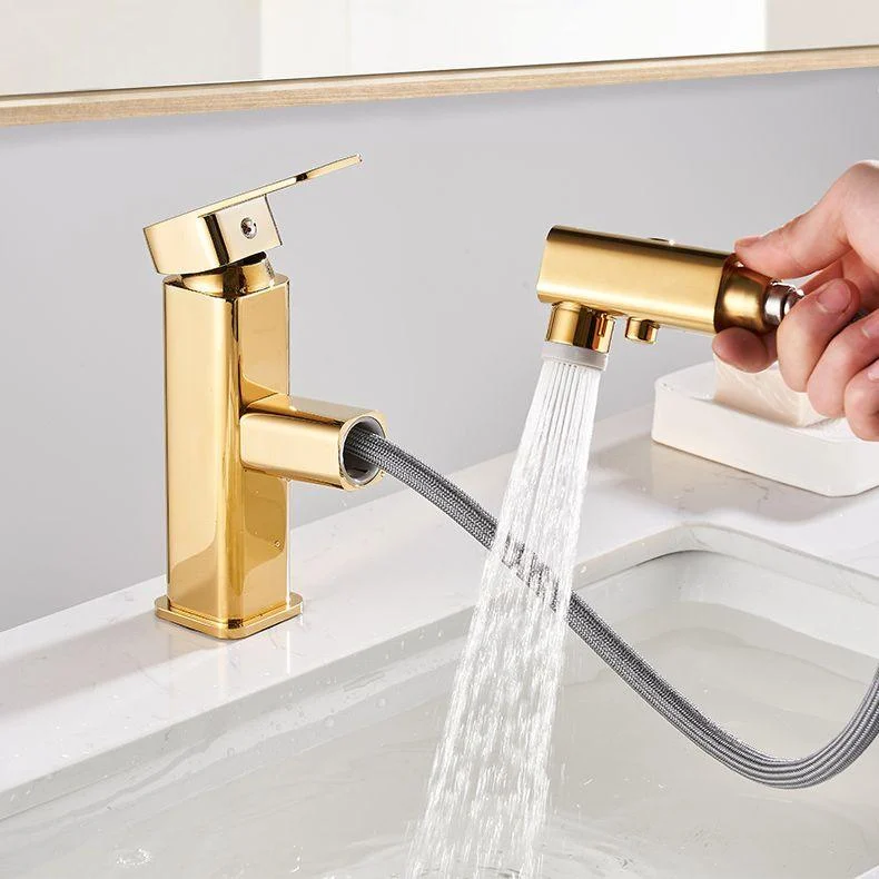 Luxury Pull-out Sink Tap Cubic Low Arc Vessel Bathroom Tap -Bathlova