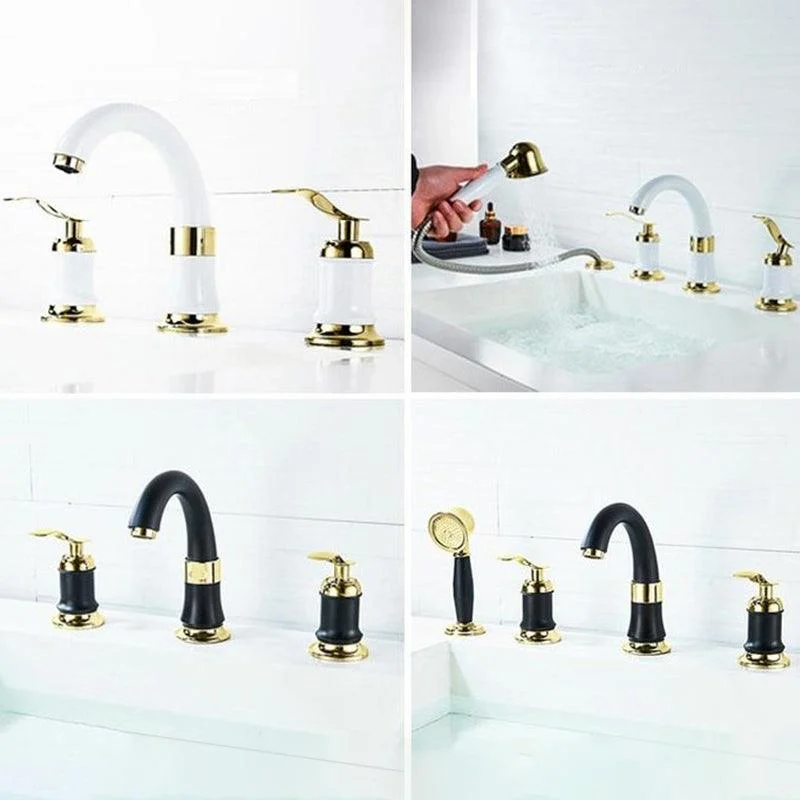 Luxury Rotatable Widespread Sink Tap Circular Lever Handle Tap with Water Hose -Bathlova