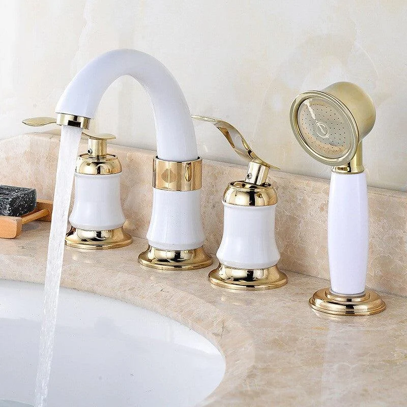 Luxury Rotatable Widespread Sink Tap Circular Lever Handle Tap with Water Hose -Bathlova