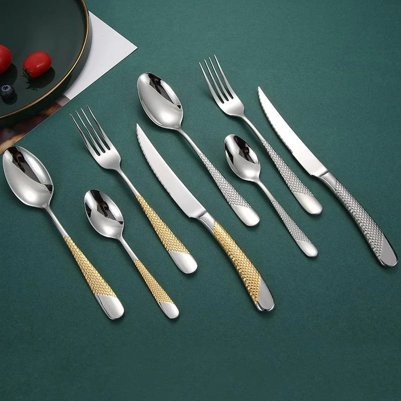 Luxury Textured Handle Silverware Set -Bathlova