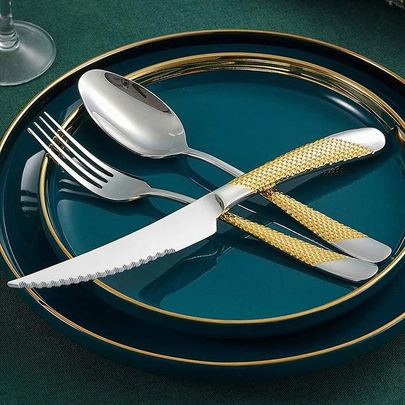 Luxury Textured Handle Silverware Set -Bathlova