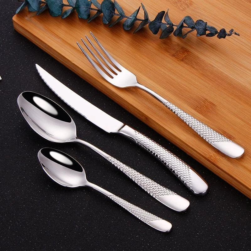 Luxury Textured Handle Silverware Set -Bathlova