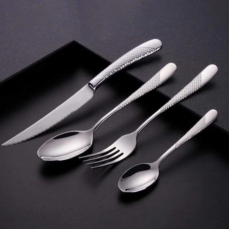 Luxury Textured Handle Silverware Set -Bathlova