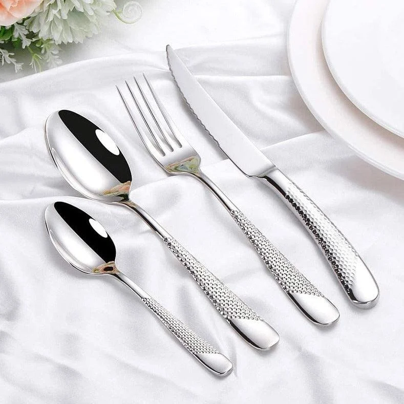 Luxury Textured Handle Silverware Set -Bathlova