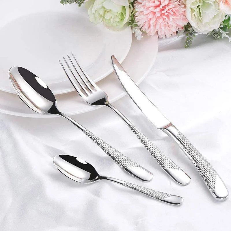 Luxury Textured Handle Silverware Set -Bathlova