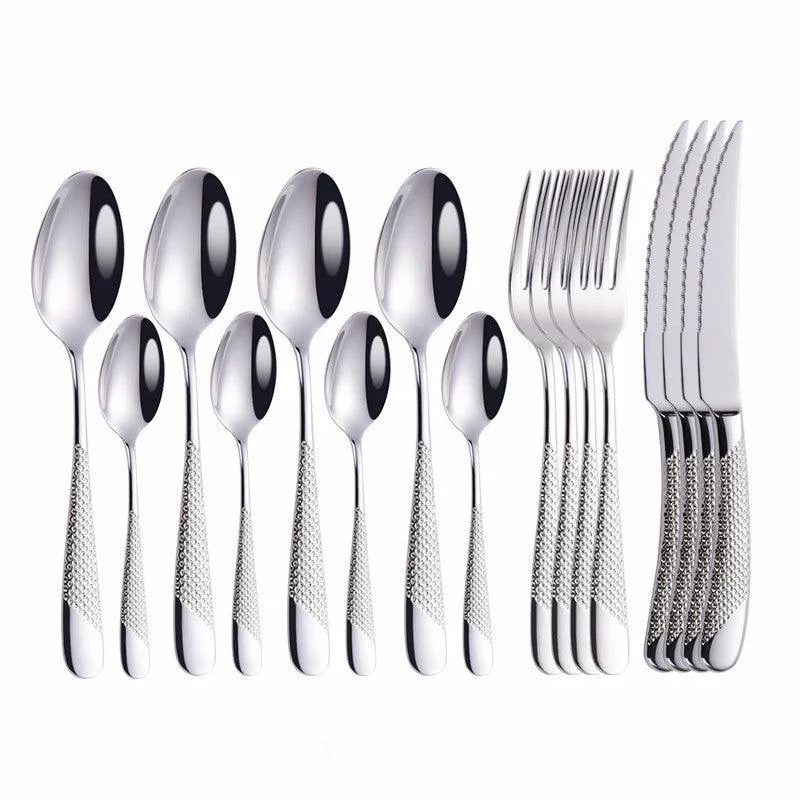 Luxury Textured Handle Silverware Set -Bathlova