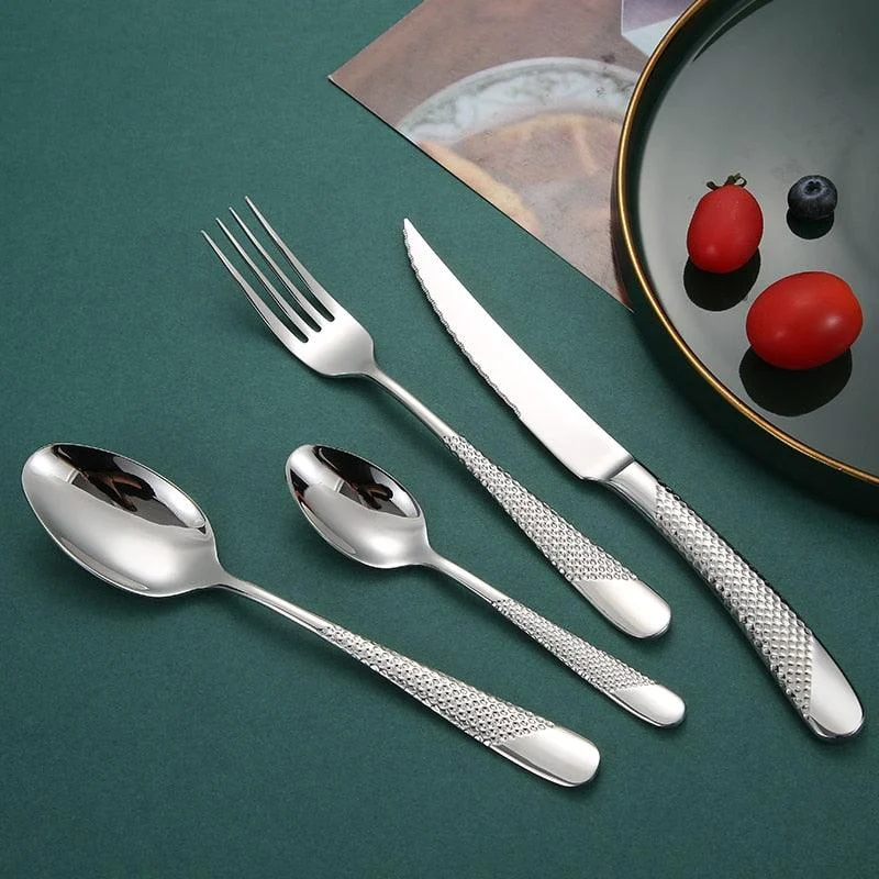 Luxury Textured Handle Silverware Set -Bathlova