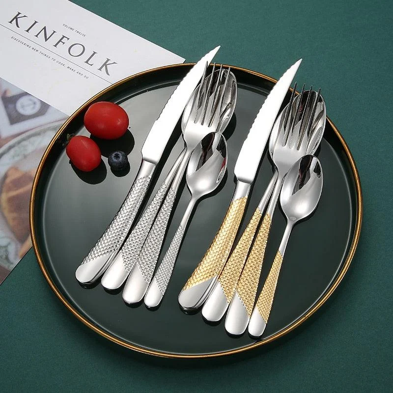 Luxury Textured Handle Silverware Set -Bathlova