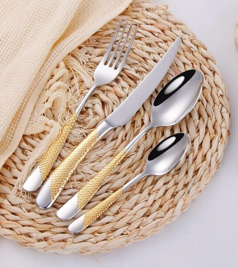 Luxury Textured Handle Silverware Set -Bathlova