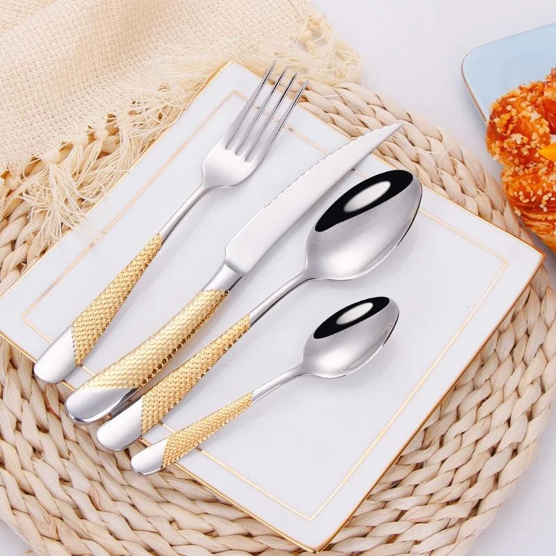 Luxury Textured Handle Silverware Set -Bathlova