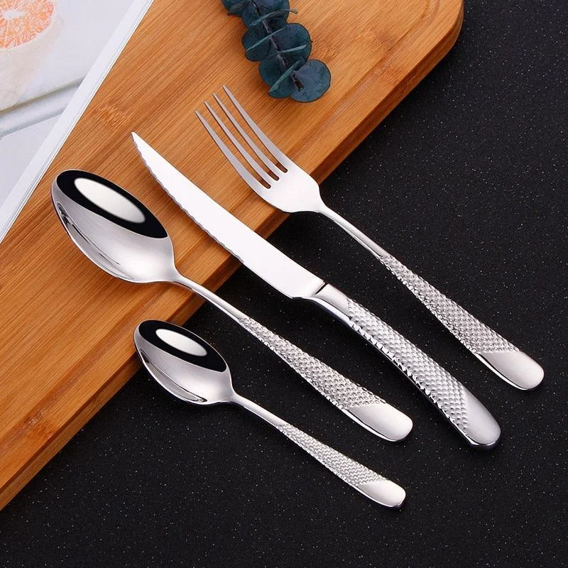 Luxury Textured Handle Silverware Set -Bathlova