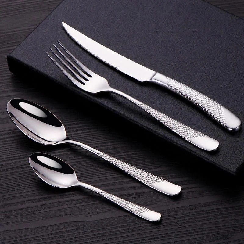 Luxury Textured Handle Silverware Set -Bathlova