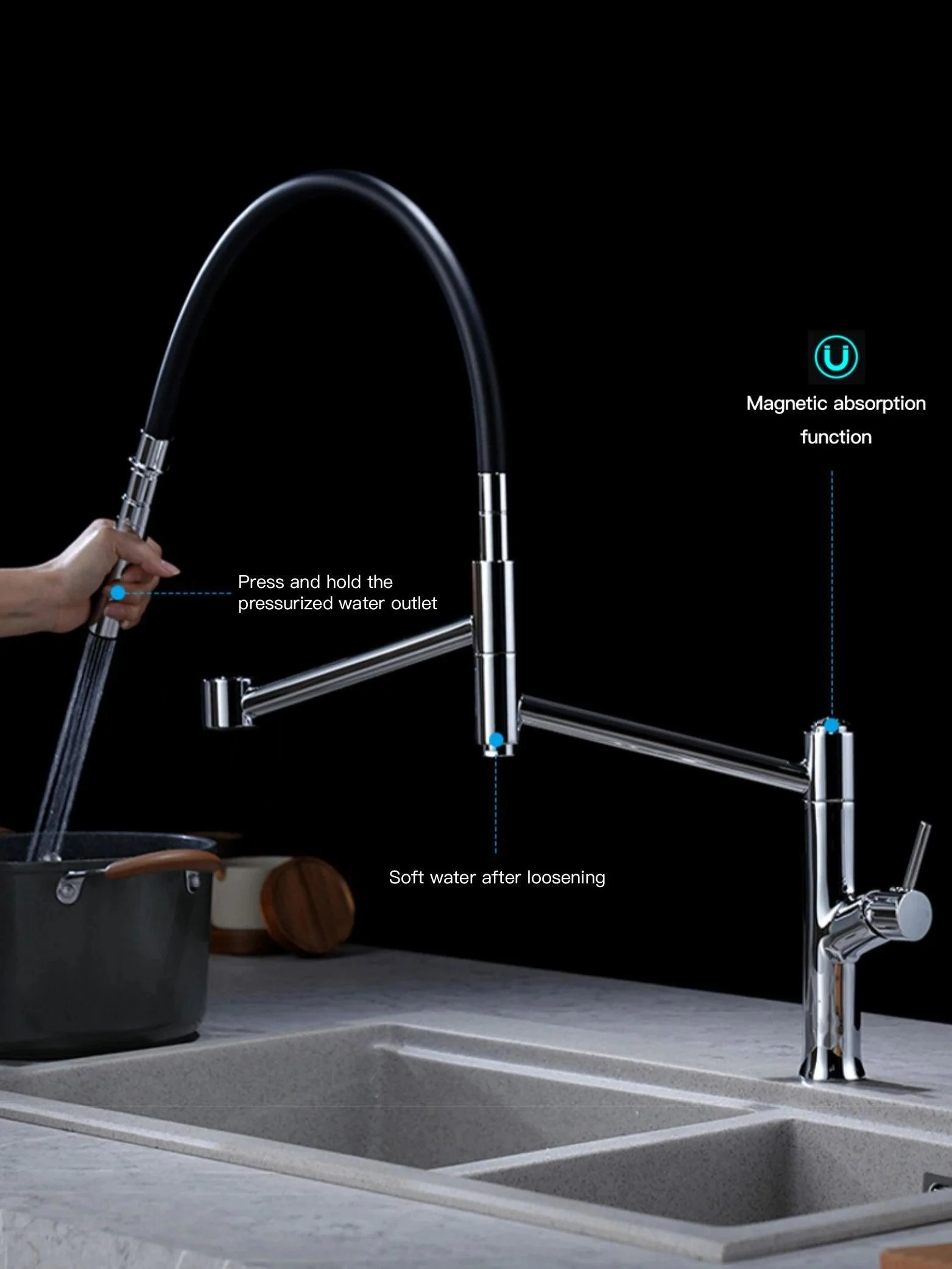 Magnetic Suction Pull-out Design Rotating Double Control Sink Tap -Bathlova