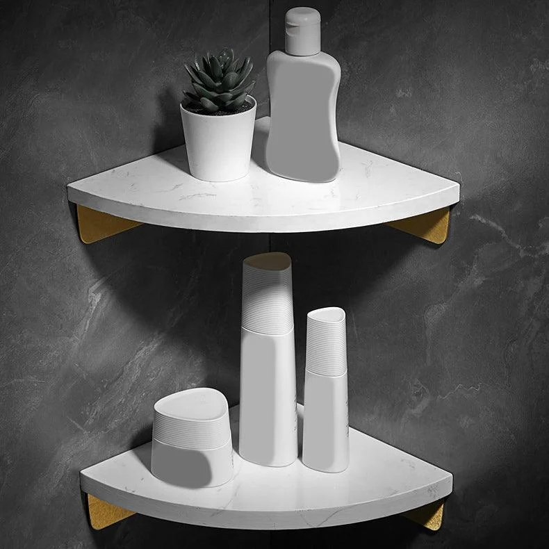 Marble 2 Piece Bathroom Accessory Set Brushed Metal Bath Shelf -Bathlova