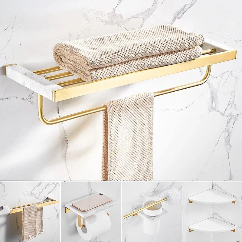 Marble & Brass Bath Hardware Set Golden Bathroom Accessory Kit -Bathlova