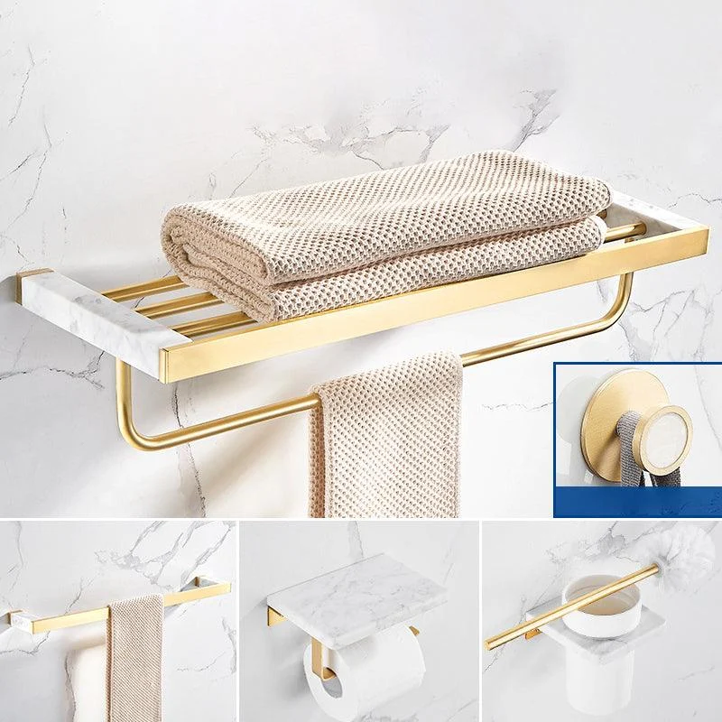 Marble & Brass Bath Hardware Set Golden Bathroom Accessory Kit -Bathlova