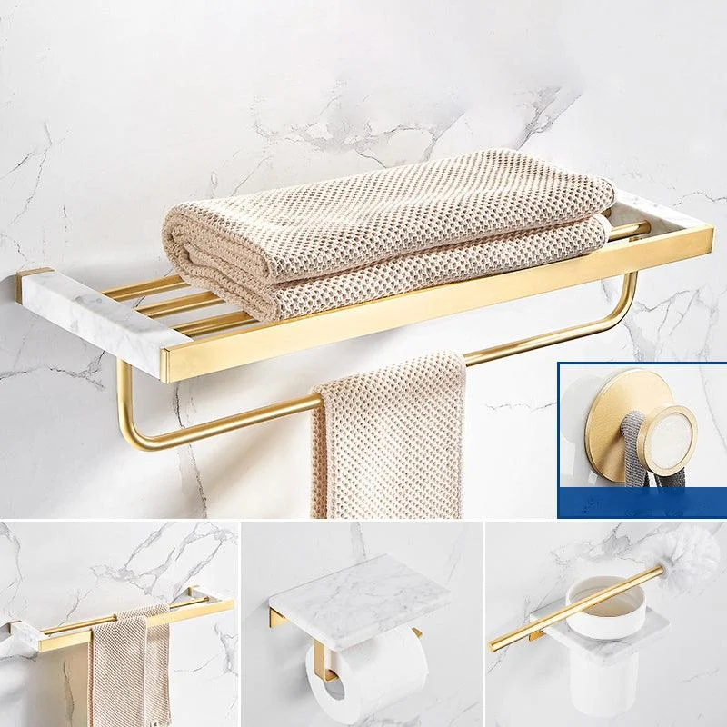 Marble & Brass Bath Hardware Set Golden Bathroom Accessory Kit -Bathlova