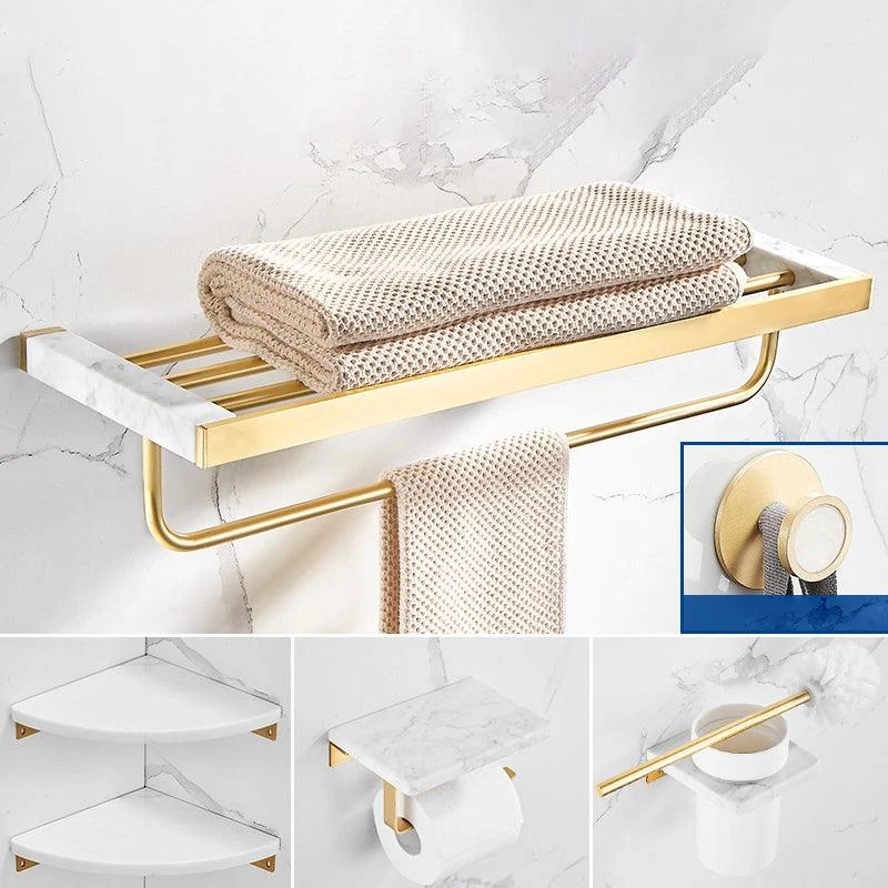 Marble & Brass Bath Hardware Set Golden Bathroom Accessory Kit -Bathlova