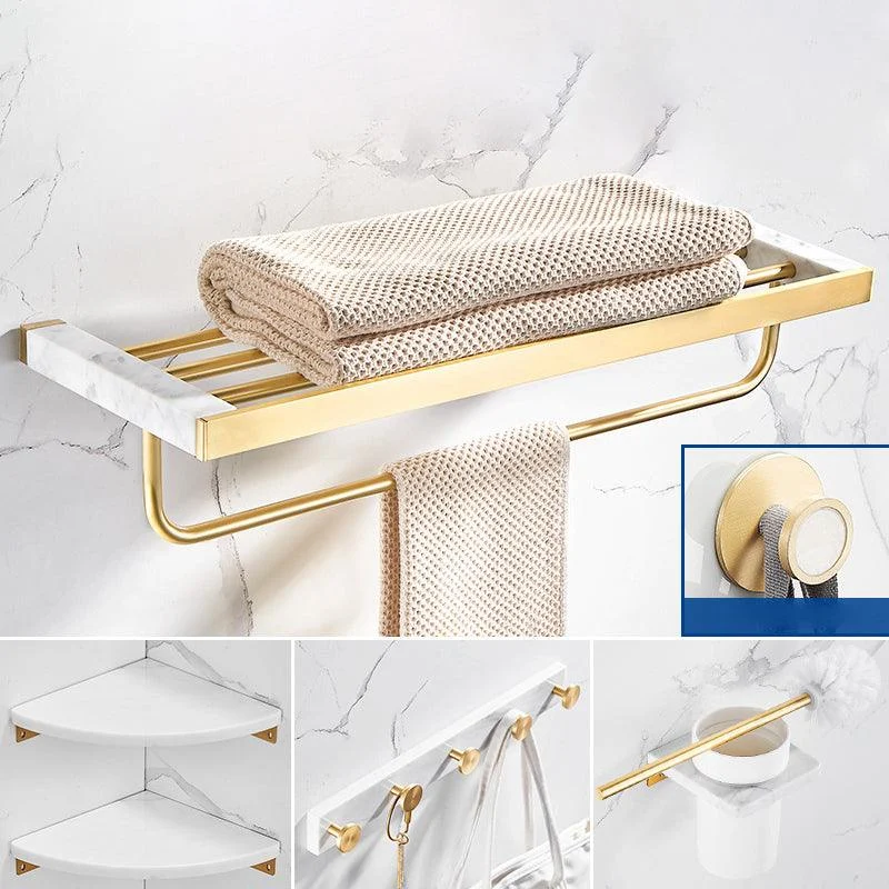 Marble & Brass Bath Hardware Set Golden Bathroom Accessory Kit -Bathlova