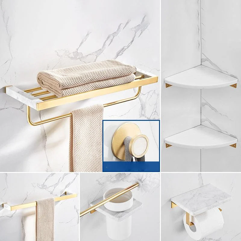 Marble & Brass Bath Hardware Set Golden Bathroom Accessory Kit -Bathlova