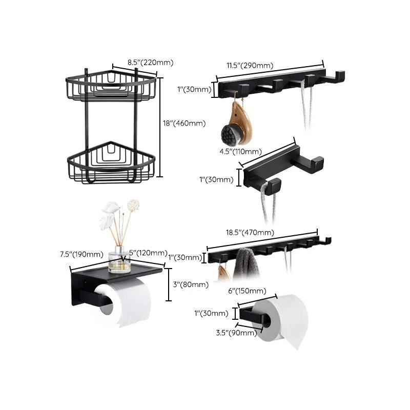 Matte Black 5-Piece Modern Bathroom Accessory as Individual or as a Set with Towel Bar -Bathlova