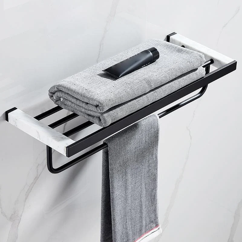 Matte Black Bathroom Accessory Set in Metal & Marble with Bath Shelf/Towel Bar -Bathlova