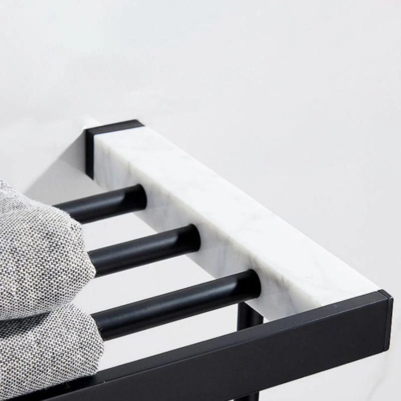 Matte Black Bathroom Accessory Set in Metal & Marble with Bath Shelf/Towel Bar -Bathlova