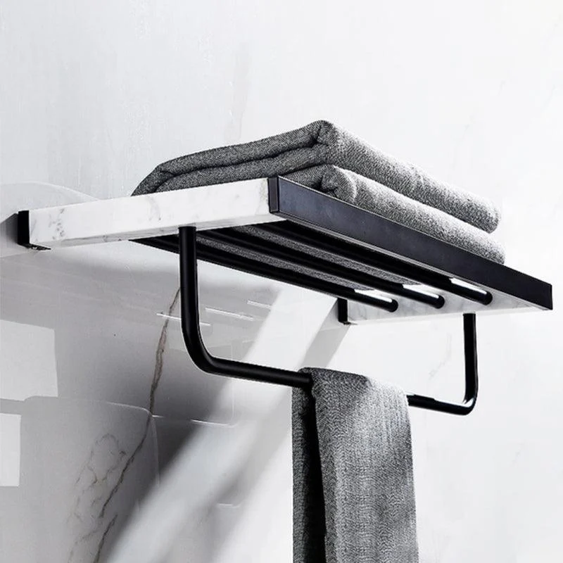 Matte Black Bathroom Accessory Set in Metal & Marble with Bath Shelf/Towel Bar -Bathlova