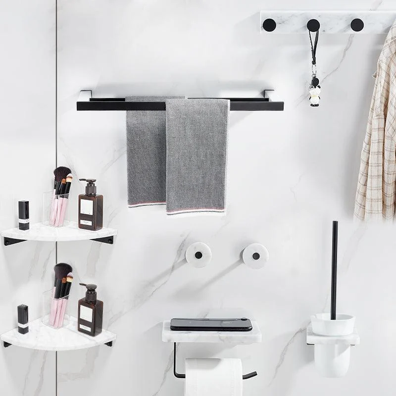 Matte Black Bathroom Accessory Set in Metal & Marble with Bath Shelf/Towel Bar -Bathlova