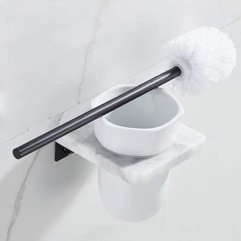 Matte Black Bathroom Accessory Set in Metal & Marble with Bath Shelf/Towel Bar -Bathlova