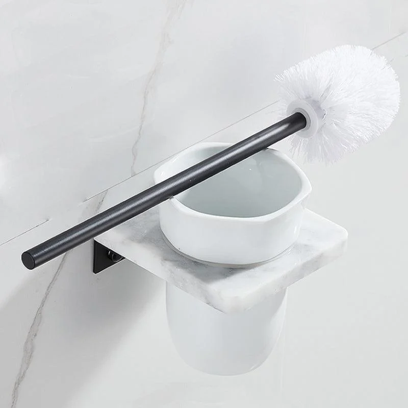 Matte Black Bathroom Accessory Set in Metal & Marble with Bath Shelf/Towel Bar -Bathlova