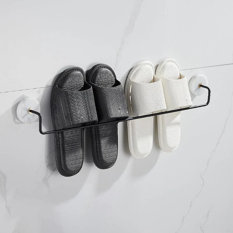 Matte Black Bathroom Accessory Set in Metal & Marble with Bath Shelf/Towel Bar -Bathlova