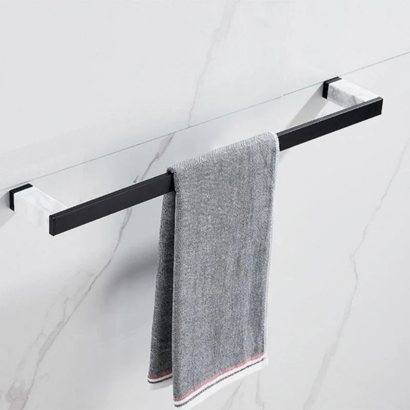 Matte Black Bathroom Accessory Set in Metal & Marble with Bath Shelf/Towel Bar -Bathlova