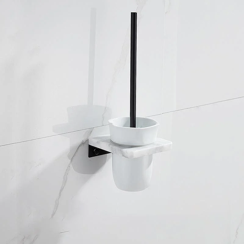 Matte Black Bathroom Accessory Set in Metal & Marble with Bath Shelf/Towel Bar -Bathlova