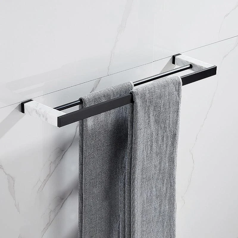 Matte Black Bathroom Accessory Set in Metal & Marble with Bath Shelf/Towel Bar -Bathlova